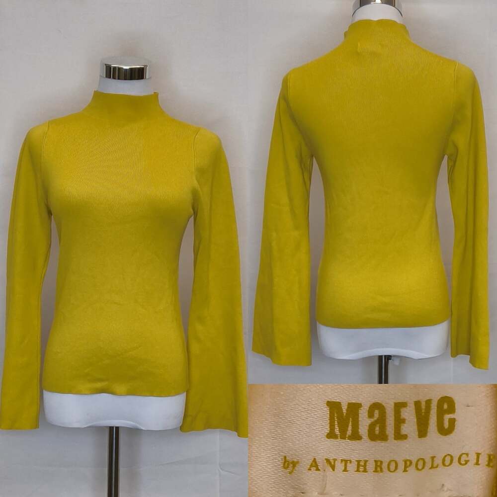 Maeve by Anthropologie Mock Neck Bell Sleeve Sweater Women's M Yellow #W5893